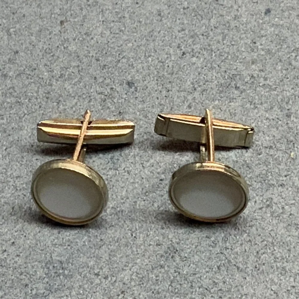 Moonstone Round Cufflinks As Is Silver White Mens Unisex Vintage Retro Classic